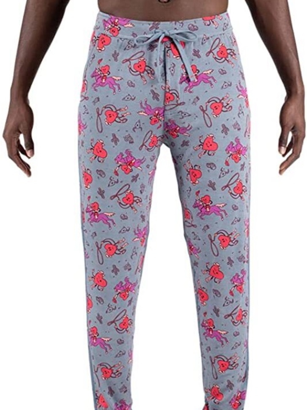 Saxx Gray Joggers with Pink Heart & Character Print “I Heart Cowboys”
